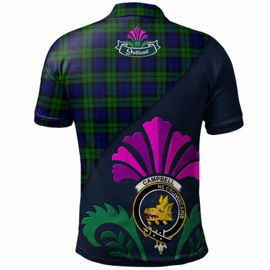 Scottish Campbell of Breadalbane Clan Crest Tartan Polo Shirt - Scotland Thistle Style Back Side Tartan Plaid
