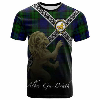 Scottish Campbell of Breadalbane Clan Crest Tartan T-Shirt - Celtic With Scotland Lion Front Side Tartan Plaid
