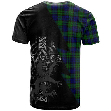 Scottish Campbell of Breadalbane Clan Crest Tartan T-Shirt - Lion Rampant Celtic Cross Flash Style Back Side Tartan Plaid