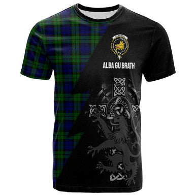 Scottish Campbell of Breadalbane Clan Crest Tartan T-Shirt - Lion Rampant Celtic Cross Flash Style Front Side Tartan Plaid