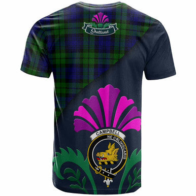 Scottish Campbell of Breadalbane Clan Crest Tartan T-Shirt - Scotland Thistle Style Back Side Tartan Plaid