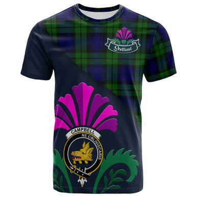 Scottish Campbell of Breadalbane Clan Crest Tartan T-Shirt - Scotland Thistle Style Front Side Tartan Plaid