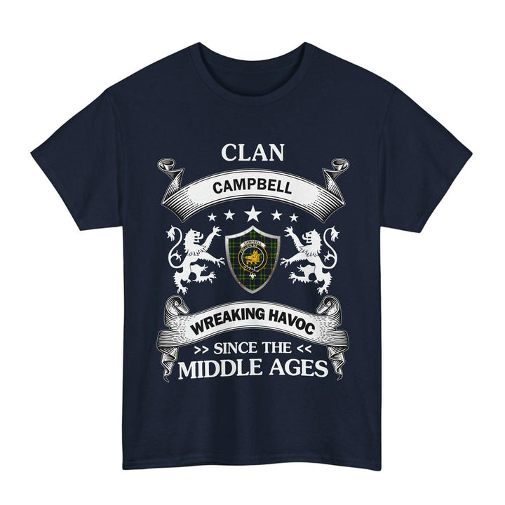 Scottish Campbell of Breadalbane Clan Crest Tartan T-Shirt Wreaking Havoc Design Tartan Plaid Navy Color