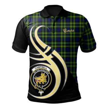 Scottish Campbell of Breadalbane Modern Clan Crest Tartan Polo Shirt Believe in Me Front Side Tartan Plaid