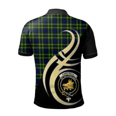 Scottish Campbell of Breadalbane Modern Clan Crest Tartan Polo Shirt Believe in Me Back Side Tartan Plaid
