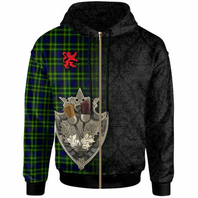 Scottish Campbell of Breadalbane Modern Clan Tartan Hoodie - Half Thistle Flowers Celtic Design Zip-up Tartan Plaid