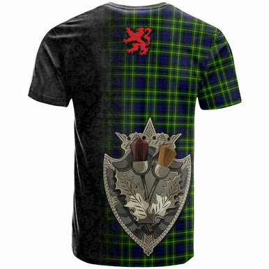 Scottish Campbell of Breadalbane Modern Clan Tartan T-Shirt - Half Thistle Flowers Celtic Design Back Side Tartan Plaid