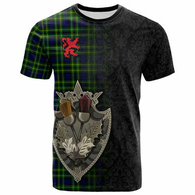 Scottish Campbell of Breadalbane Modern Clan Tartan T-Shirt - Half Thistle Flowers Celtic Design Front Side Tartan Plaid