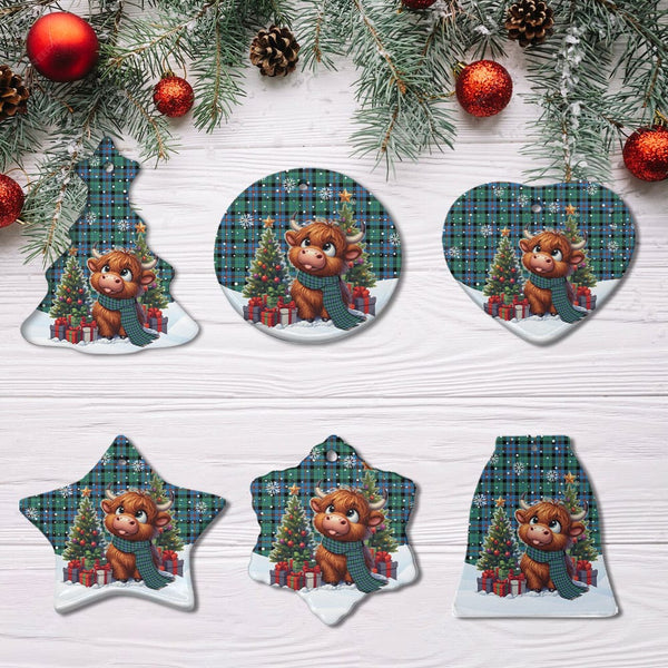 Scottish Campbell of Cawdor Ancient Clan Tartan Ceramic Ornament Cute Highland Cow Christmas All Style Tartan Plaid