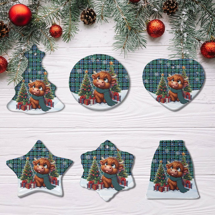 Scottish Campbell of Cawdor Ancient Clan Tartan Ceramic Ornament Cute Highland Cow Christmas All Style Tartan Plaid
