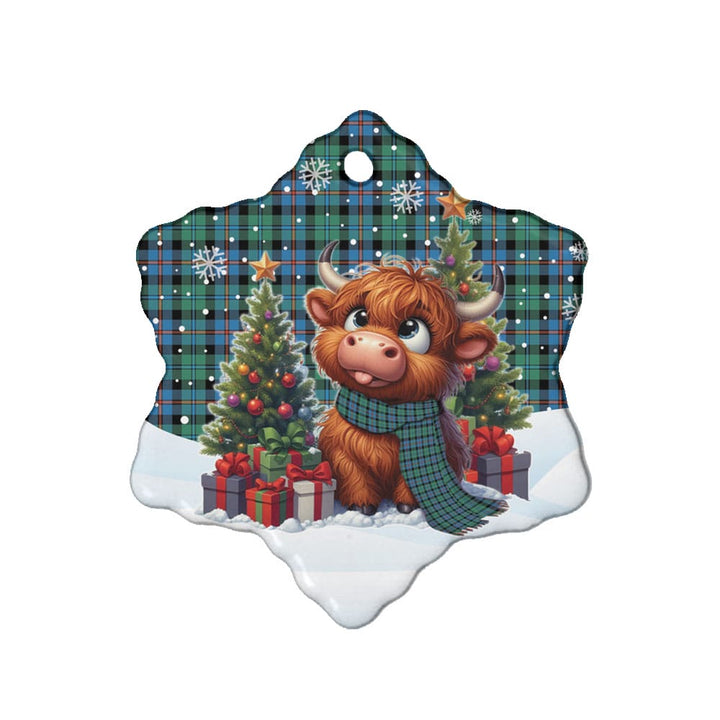Scottish Campbell of Cawdor Ancient Clan Tartan Ceramic Ornament Cute Highland Cow Christmas Snow Flake Style Tartan Plaid