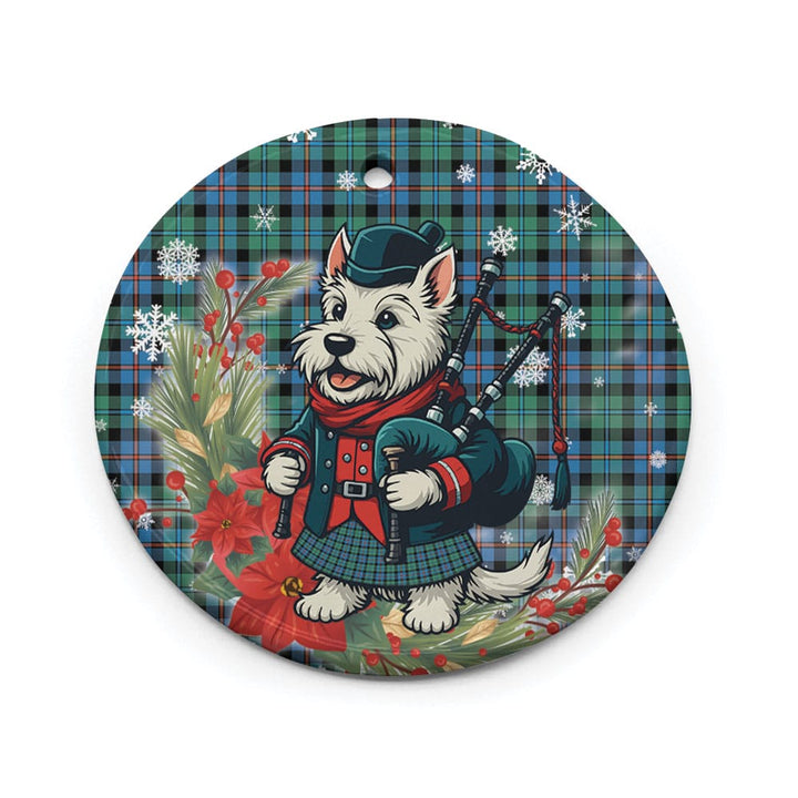 Scottish Campbell of Cawdor Ancient Clan Tartan Ceramic Ornament Cute Scottish Terrier Dog Circle Style Tartan Plaid