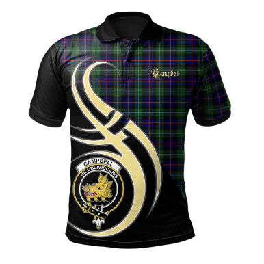 Scottish Campbell of Cawdor Modern Clan Crest Tartan Polo Shirt Believe in Me Front Side Tartan Plaid