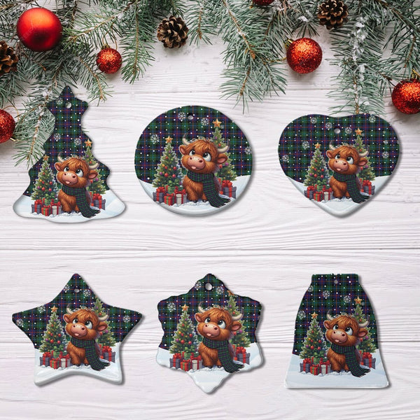Scottish Campbell of Cawdor Modern Clan Tartan Ceramic Ornament Cute Highland Cow Christmas All Style Tartan Plaid
