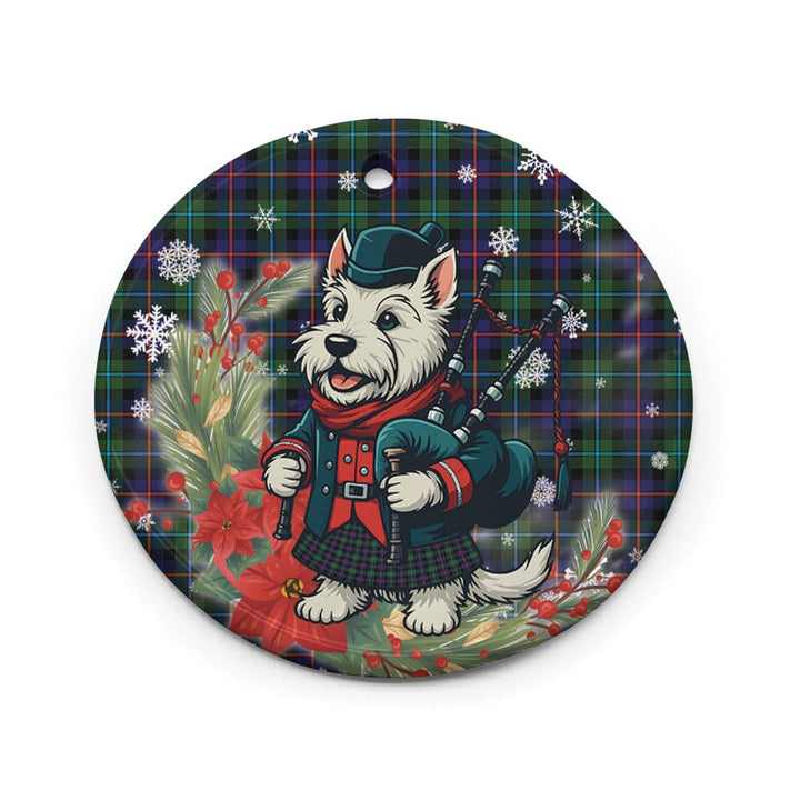 Scottish Campbell of Cawdor Modern Clan Tartan Ceramic Ornament Cute Scottish Terrier Dog Circle Style Tartan Plaid