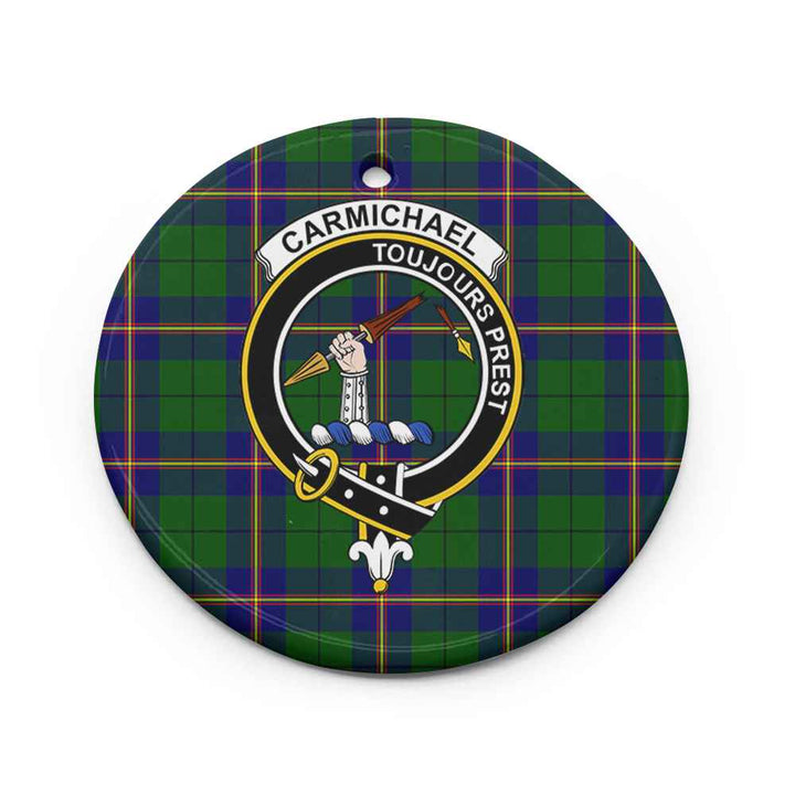 Scottish Carmichael Clan Crest Tartan Ceramic Ornament Circle Shape Tartan Plaid