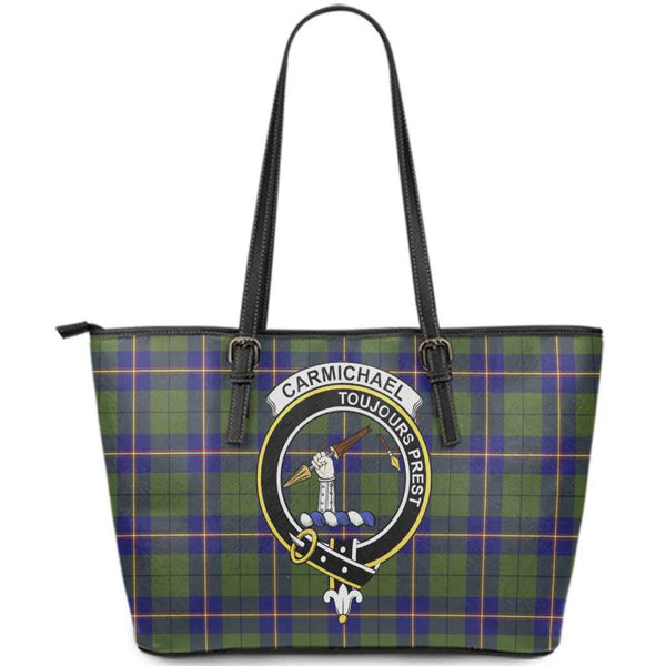 Scottish Carmichael Clan Crest Tartan Leather Tote Tartan Plaid