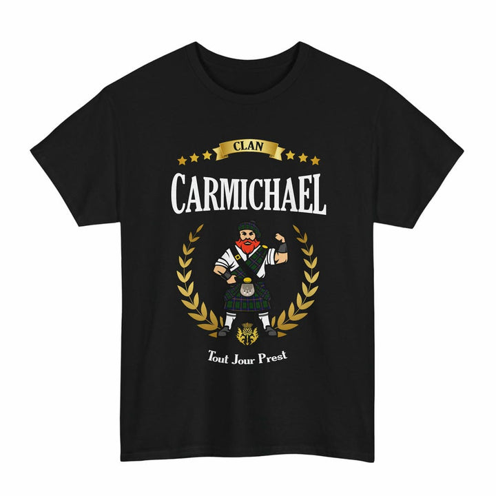 Scottish Carmichael Clan Tartan T-Shirt - Motto Scotsman Tartan Plaid Black Color