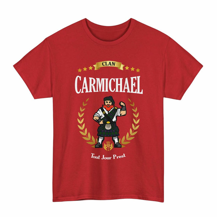 Scottish Carmichael Clan Tartan T-Shirt - Motto Scotsman Tartan Plaid Red Color