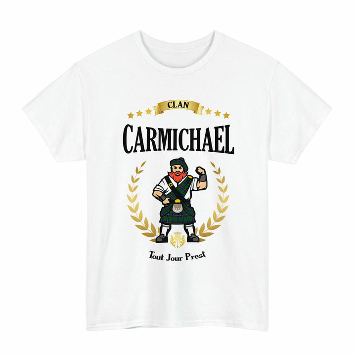 Scottish Carmichael Clan Tartan T-Shirt - Motto Scotsman Tartan Plaid White Color