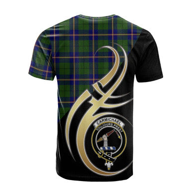 Scottish Carmichael Modern Clan Crest Tartan T-Shirt Believe in Me Back Side Tartan Plaid