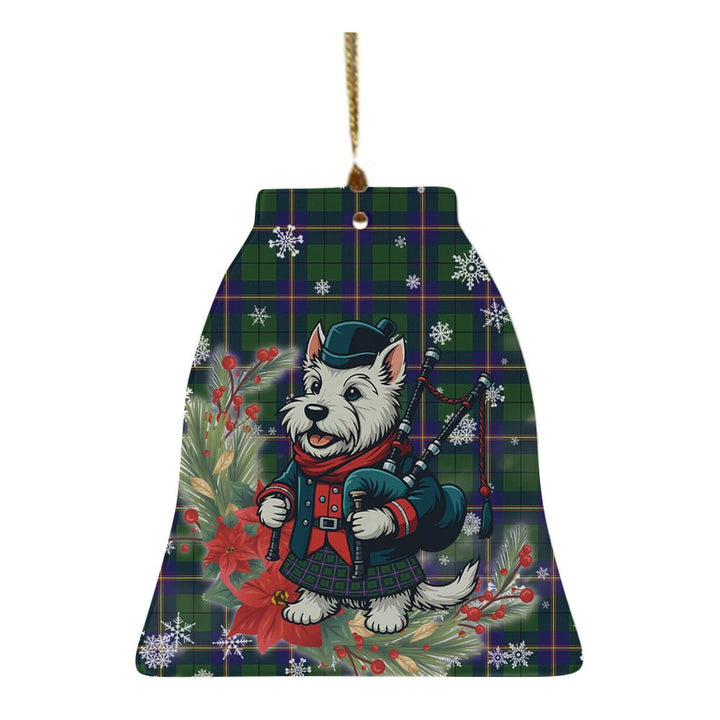 Scottish Carmichael Modern Clan Tartan Ceramic Ornament Cute Scottish Terrier Dog Bell Style Tartan Plaid