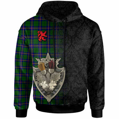 Scottish Carmichael Modern Clan Tartan Hoodie - Half Thistle Flowers Celtic Design Front Side Tartan Plaid