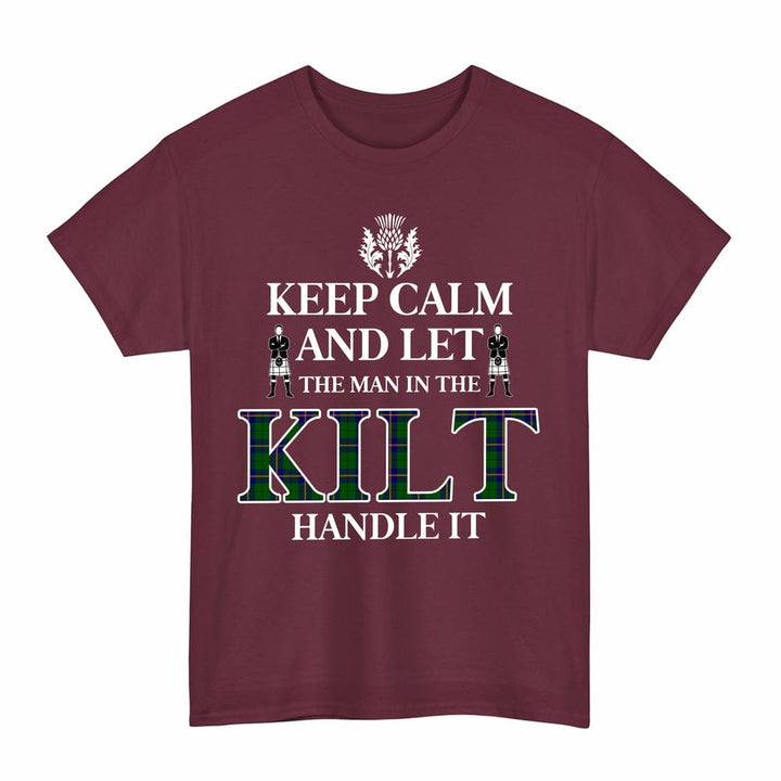 Scottish Carmichael Modern Clan Tartan T-Shirt - Keep Calm Tartan Plaid Maroon Color
