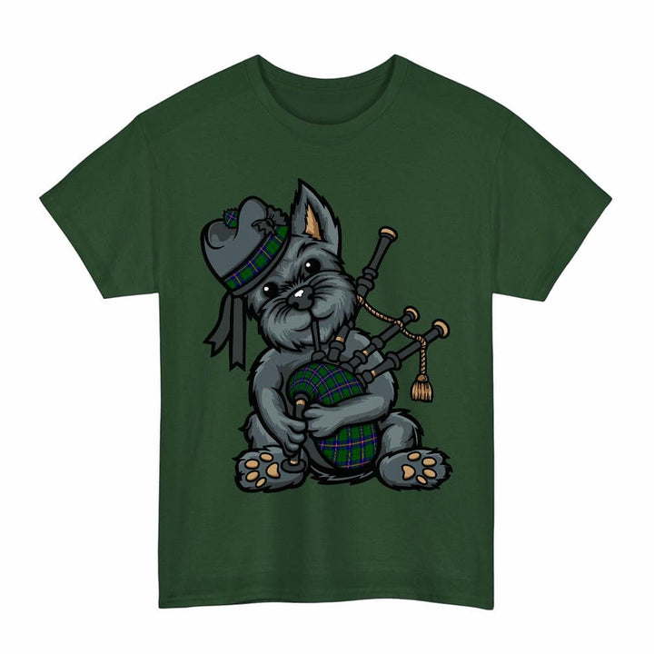 Scottish Carmichael Modern Clan Tartan Terrier Bagpipes T-Shirt Tartan Plaid Forest Green Color