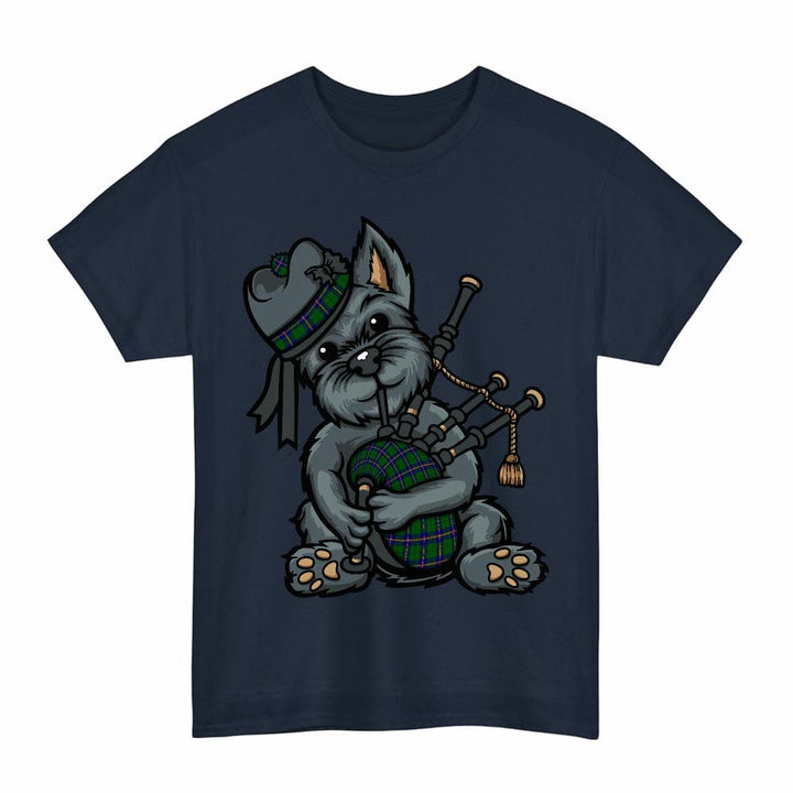Scottish Carmichael Modern Clan Tartan Terrier Bagpipes T-Shirt Tartan Plaid Navy Color
