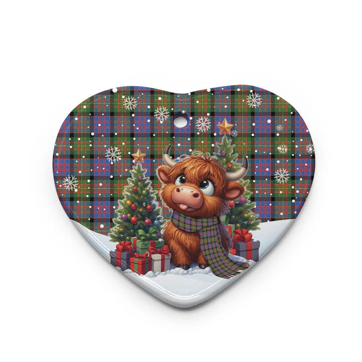 Scottish Carnegie Ancient Clan Tartan Ceramic Ornament Cute Highland Cow Christmas Heart Style Tartan Plaid