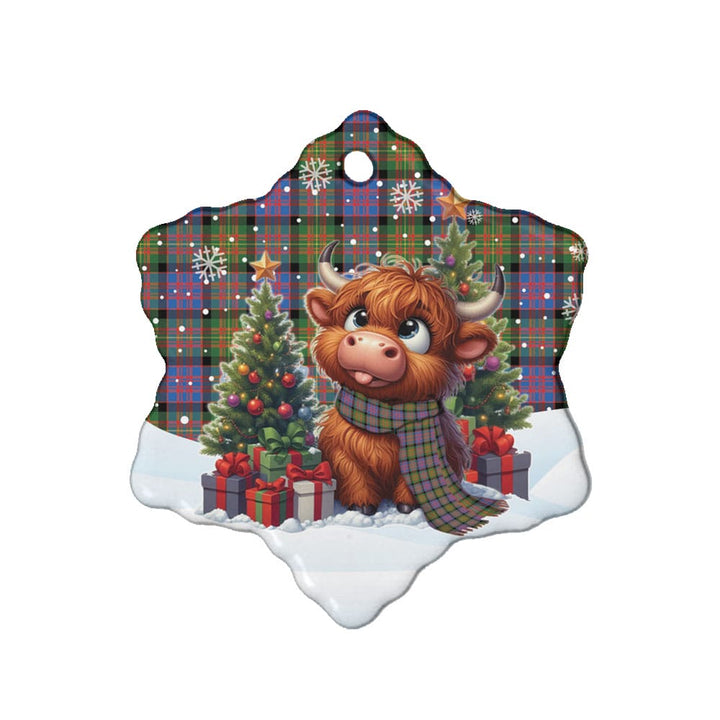 Scottish Carnegie Ancient Clan Tartan Ceramic Ornament Cute Highland Cow Christmas Snow Flake Style Tartan Plaid