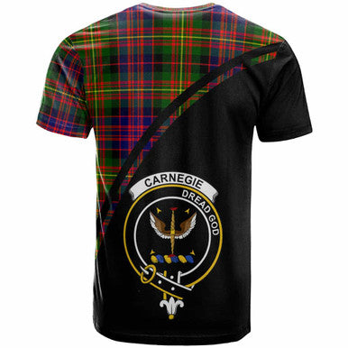 Scottish Carnegie Clan Crest Tartan Curve T-Shirt Back Side Tartan Plaid