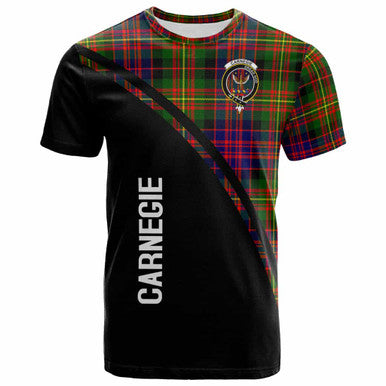 Scottish Carnegie Clan Crest Tartan Curve T-Shirt Front Side Tartan Plaid