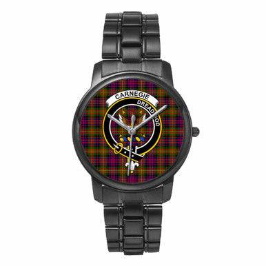 Scottish Carnegie Clan Crest Tartan Folding Clasp Steel Quartz Watches Tartan Plaid Black 1