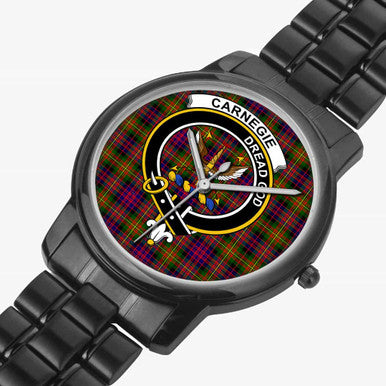 Scottish Carnegie Clan Crest Tartan Folding Clasp Steel Quartz Watches Tartan Plaid Black 2
