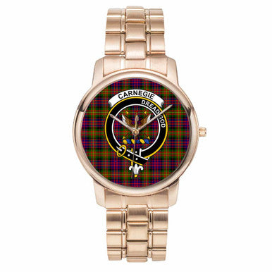 Scottish Carnegie Clan Crest Tartan Folding Clasp Steel Quartz Watches Tartan Plaid Rose Gold 1