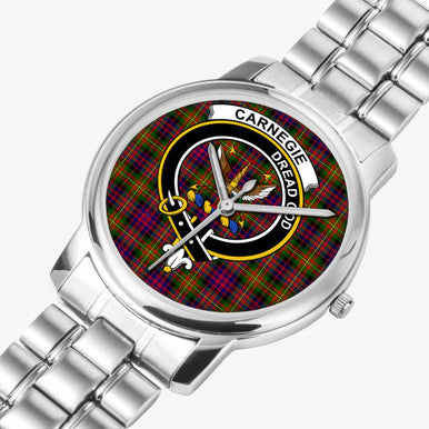 Scottish Carnegie Clan Crest Tartan Folding Clasp Steel Quartz Watches Tartan Plaid Silver 2