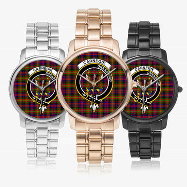 Scottish Carnegie Clan Crest Tartan Folding Clasp Steel Quartz Watches Tartan Plaid All