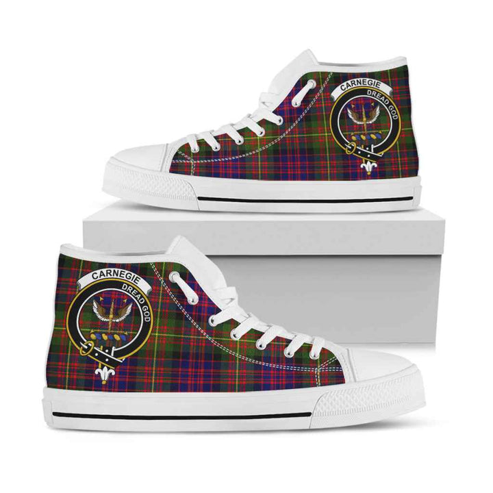 Scottish Carnegie Clan Crest Tartan High Top Shoes White Sole Tartan Plaid