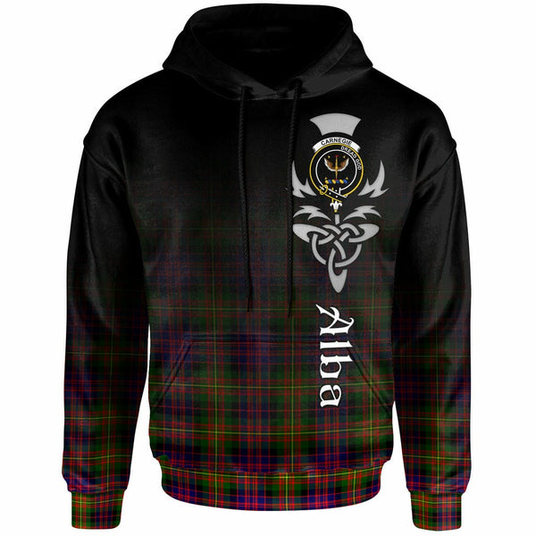 Scottish Carnegie Clan Crest Tartan Hoodie - Alba Gu Brath Family Crest Celtic Inspired Front Side Tartan Plaid