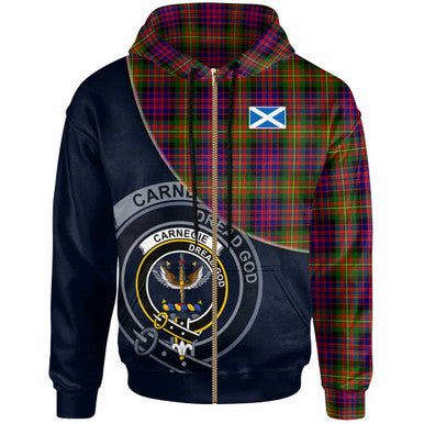 Scottish Carnegie Clan Crest Tartan Hoodie - Bend Style Zip-up Tartan Plaid