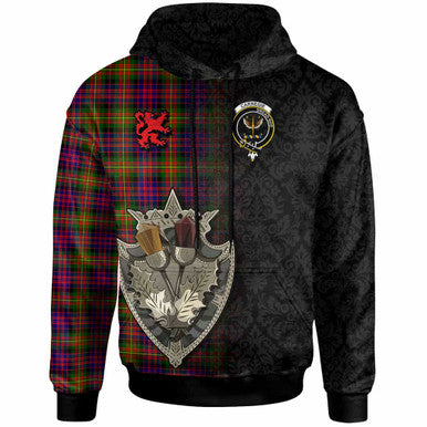 Scottish Carnegie Clan Crest Tartan Hoodie - Half Thistle Flowers Celtic Design Front Side Tartan Plaid