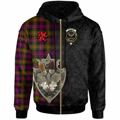 Scottish Carnegie Clan Crest Tartan Hoodie - Half Thistle Flowers Celtic Design Zip-up Tartan Plaid