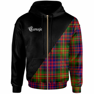 Scottish Carnegie Clan Crest Tartan Hoodie - Military Logo Zip-up Tartan Plaid