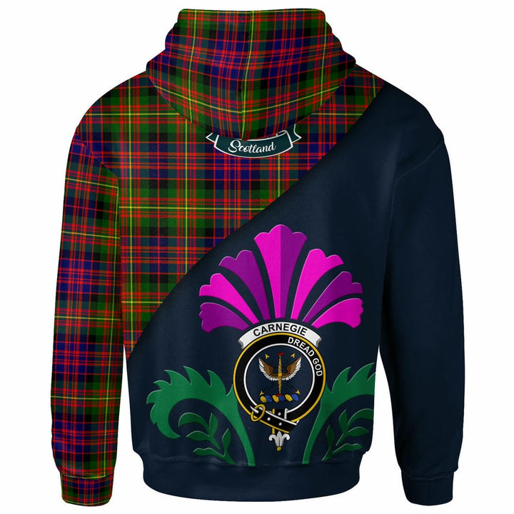 Scottish Carnegie Clan Crest Tartan Hoodie - Scotland Thistle Style Back Side Tartan Plaid