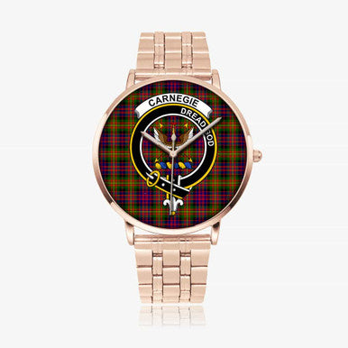 Scottish Carnegie Clan Crest Tartan Instafamous Steel Quartz Watches Tartan Plaid Rose Gold 1
