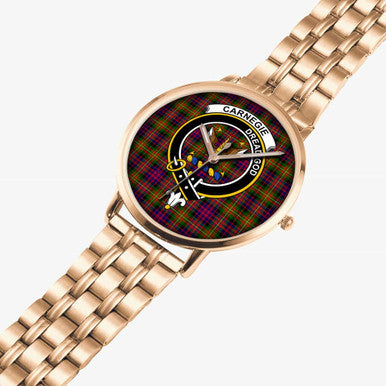 Scottish Carnegie Clan Crest Tartan Instafamous Steel Quartz Watches Tartan Plaid Rose Gold 2