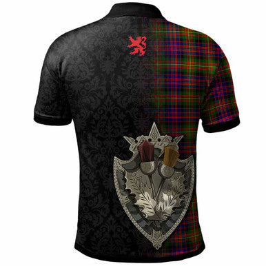 Scottish Carnegie Clan Crest Tartan Polo Shirt - Half Thistle Flowers Celtic Design Back Side Tartan Plaid