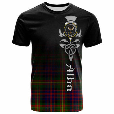 Scottish Carnegie Clan Crest Tartan T-Shirt - Alba Gu Brath Family Crest Celtic Inspired Front Side Tartan Plaid